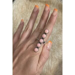 Native American 925 SW Sterling Silver Pink Conch 5 Stone Bar Ring Snake Eye💗